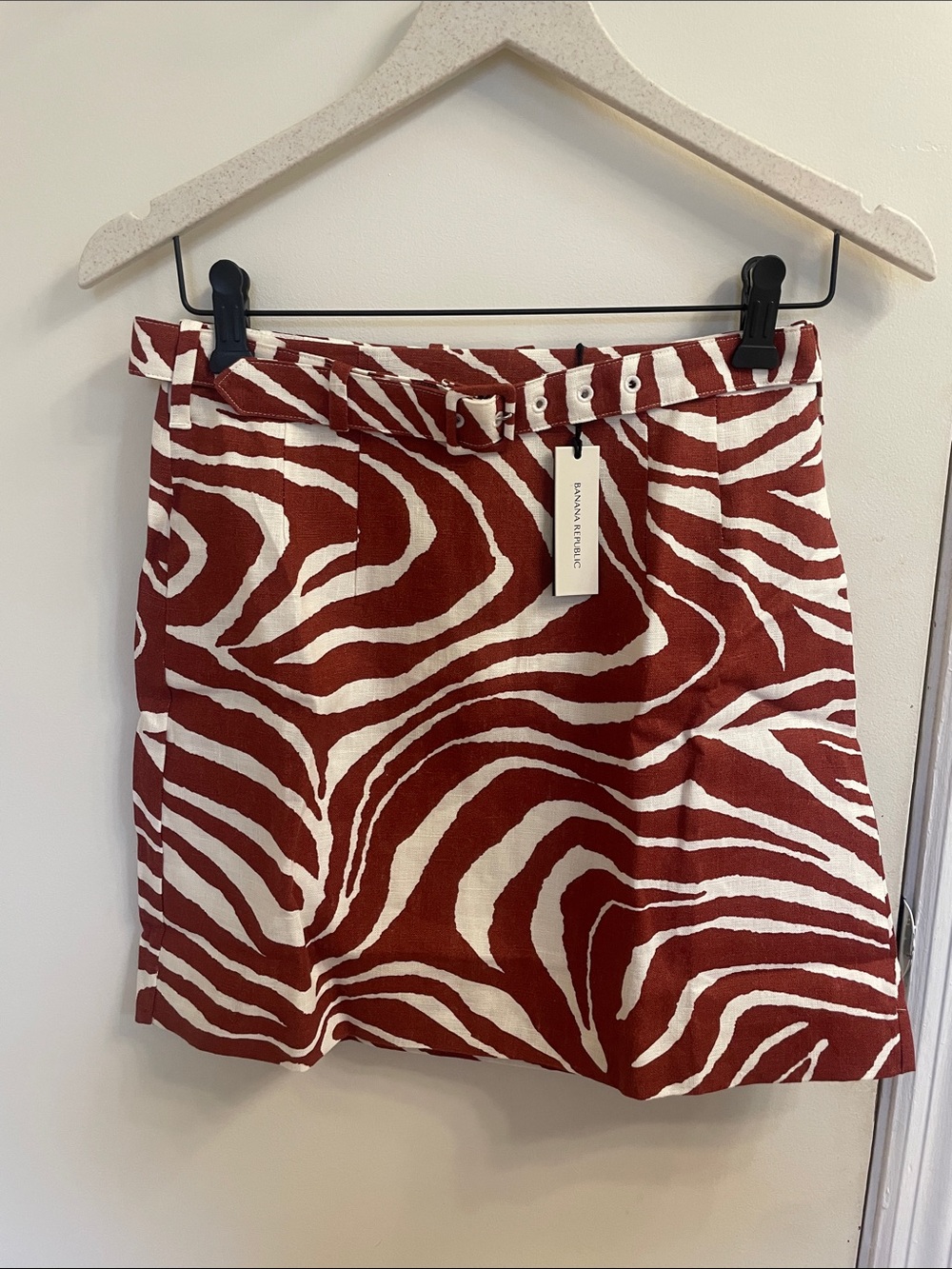 Banana Republic Rust & White Zebra-Print Mini Skirt with Belt